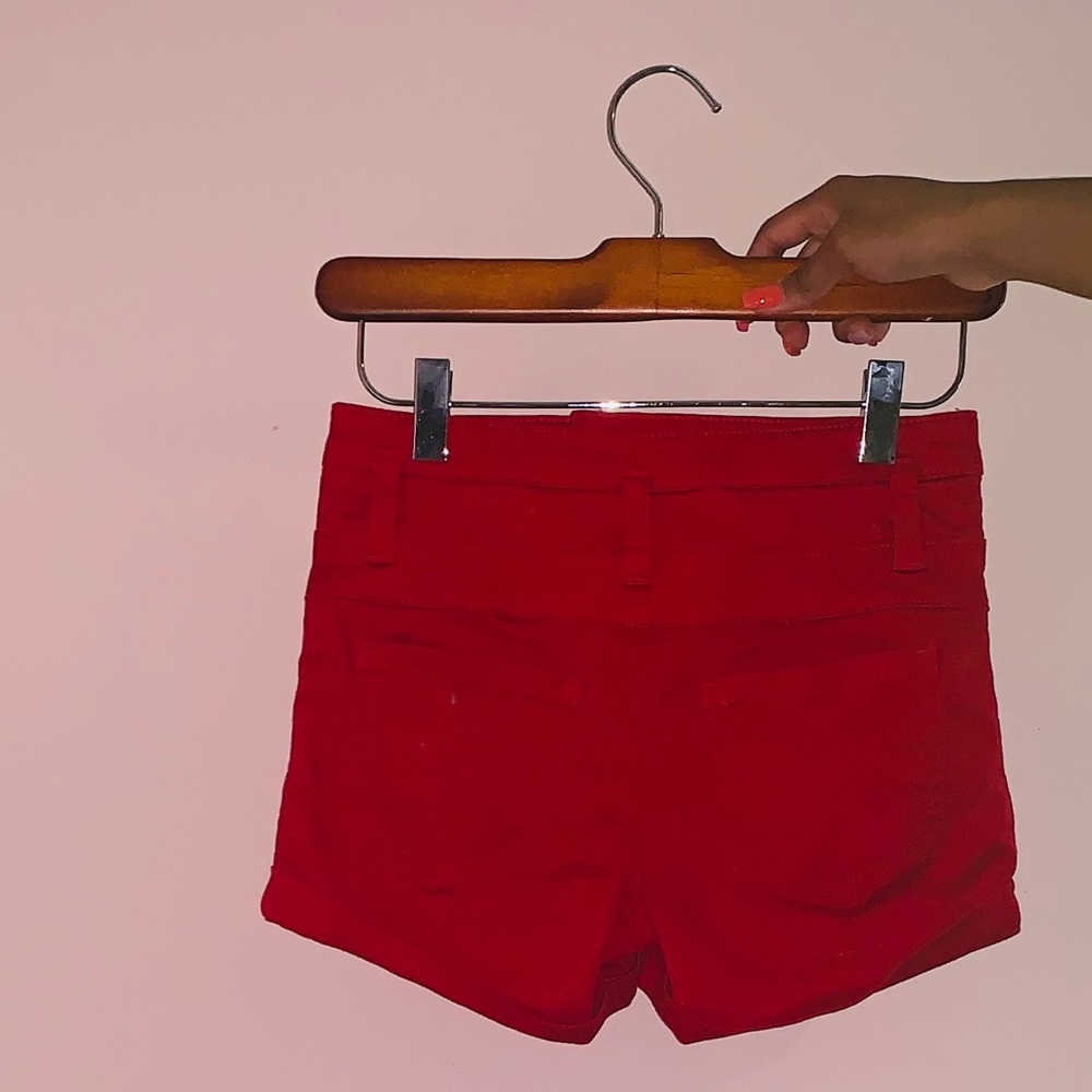 RED HIGH RISE SHORTS - Picture 2 of 2